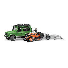 Bruder Land Rover Defenders prikolico, motornimi sanmi in voznikom
