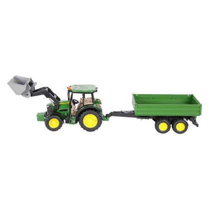 Bruder John Deere traktor s sprednjo nakladalko in nakipno prikolico