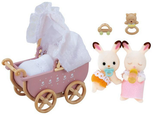 Dvojčka čokoladna zajčka v vozičku Sylvanian Families