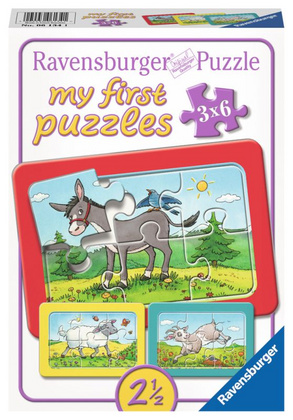 Sestavljanka Moje prve puzzle Osliček, ovca in koza 3x6 delne