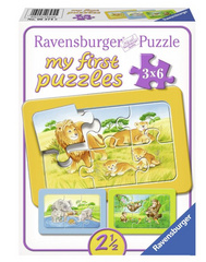 Sestavljanka Moje prve puzzle Slonček, opica in lev 3x6d