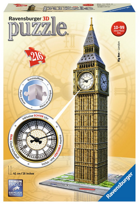 Sestavljanka 3D Big Ben z uro 216d ponoči